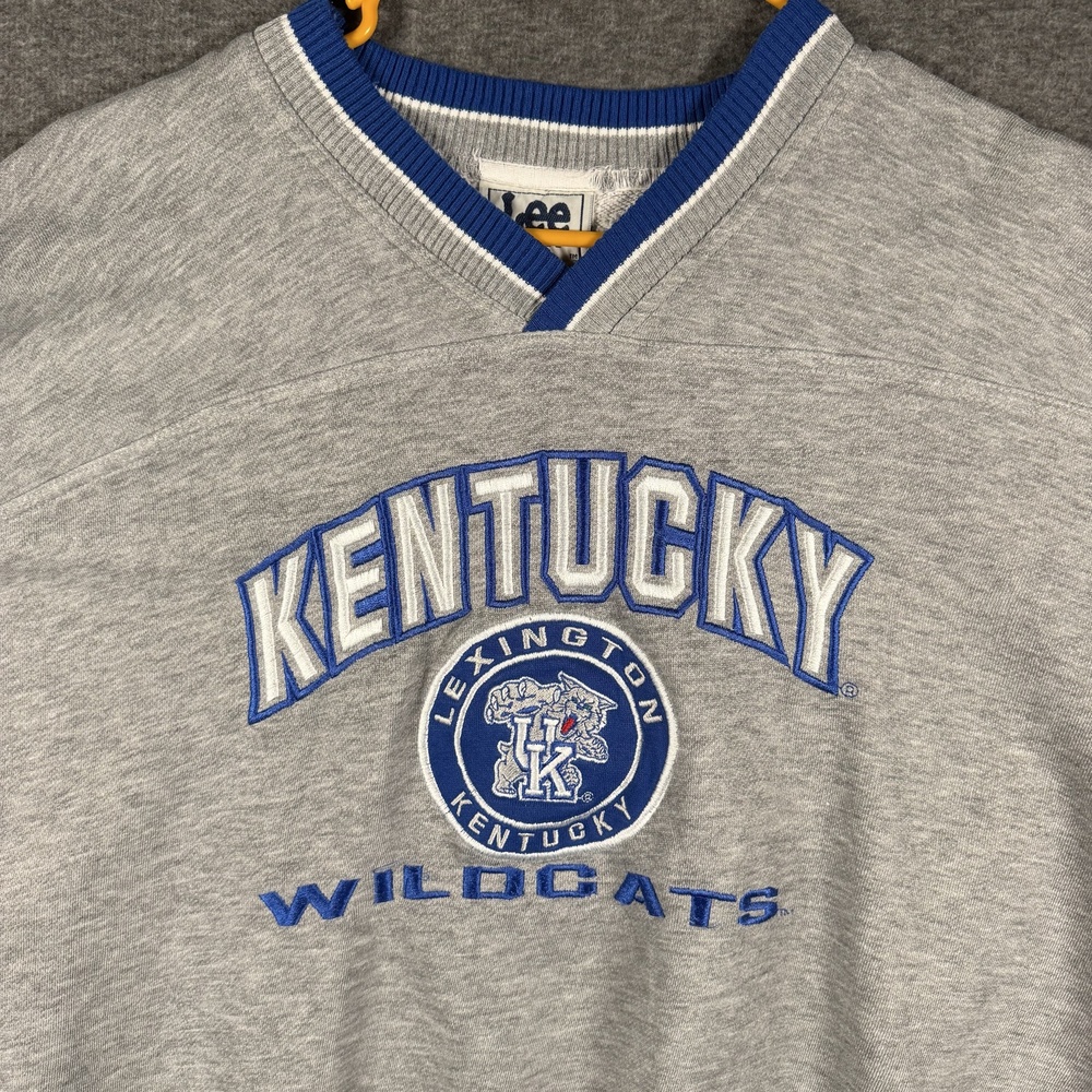 Vintage Lee Sport Kentucky Wildcats Sweatshirt XL Gray V Neck NCAA UK Basketball